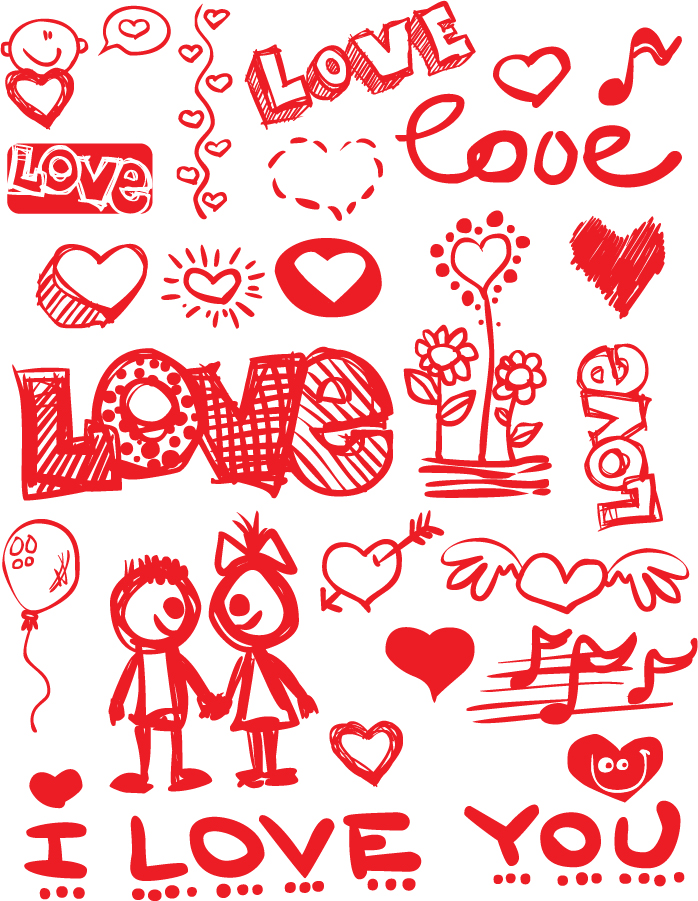 Bezierinfoベジェインフォ バレンタインデー素材の落書き Graffitistyle Valentine Day Vector Elements イラスト素材