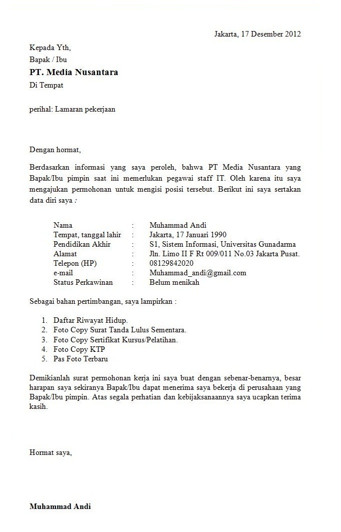 Contoh Surat Lamaran Kerja Menjadi Perangkat Desa Contoh Surat