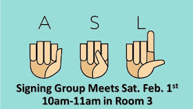 poster with hands spelling "ASL" and time of meeting