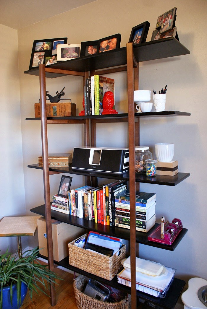 styled shelves with diy red owl bookends