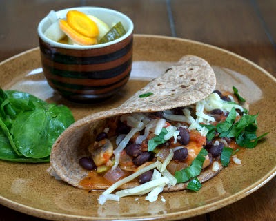 Zucchini Mushroom Tacos, a quick vegetarian or vegan filling for Meatless Monday tacos. For Weight Watchers, PointsPlus 3. AVeggieVenture.com