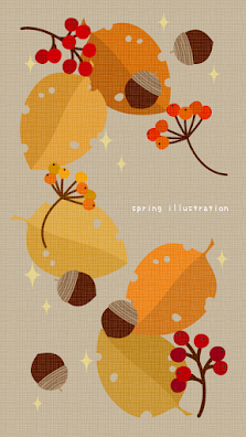 【紅葉と木の実】秋の植物のおしゃれでシンプルかわいいイラストスマホ壁紙/ホーム画面/ロック画面