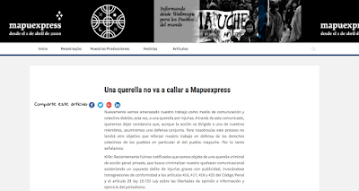 DECLARACIÓN PÚBLICA ante querella por injurias en contra de Colectivo Editorial Mapuexpress