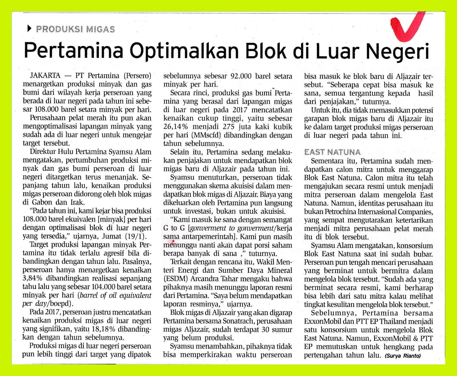 Pertamina Optimizes Blocks Overseas