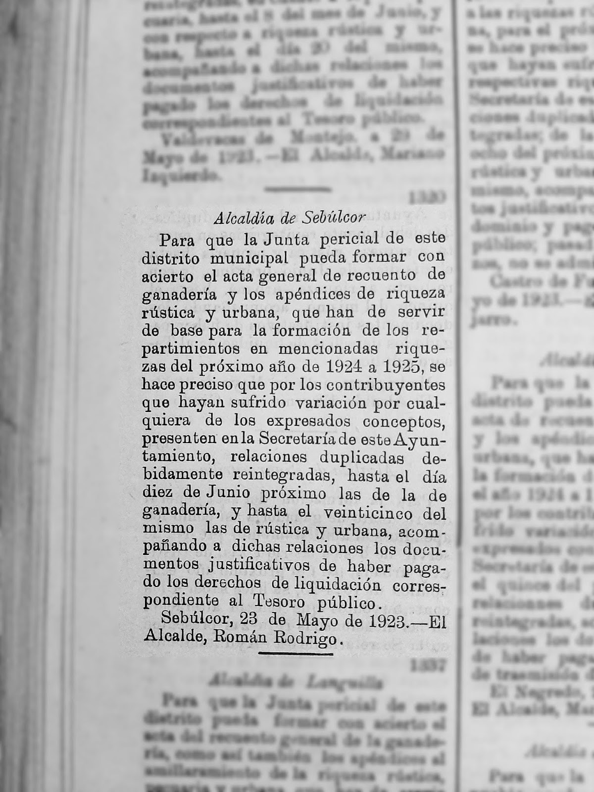 Anuncio en el Boletín Oficial de Segovia