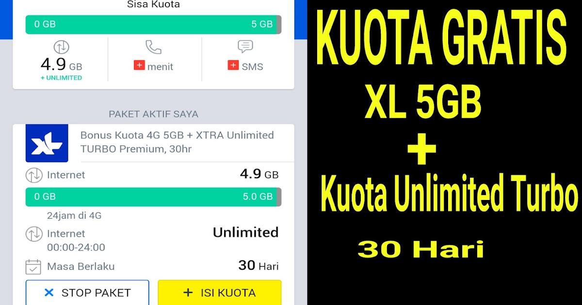 Kuota XL Gratis 5GB + Xtra Unlimited Turbo 30 Hari Segera Aktifkan - KLIKINFO