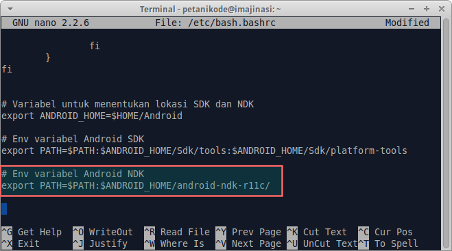 Menambahkan Android NDK ke dalam variabel ENV