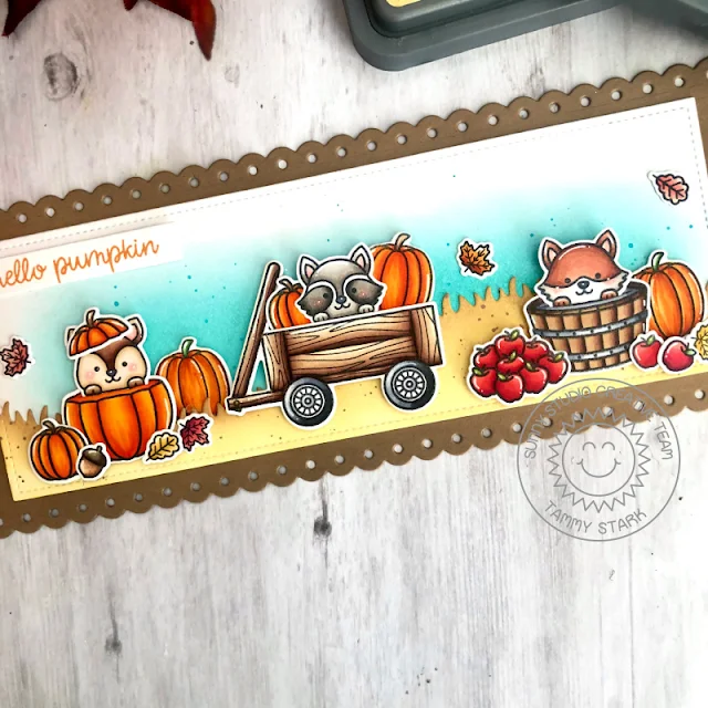 Sunny Studio Stamps: Fall Friends Slimline Dies Fall Themed Card by Tammy Stark