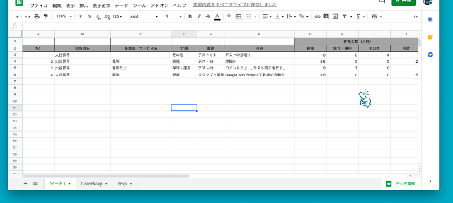 スプレッドシートの結果