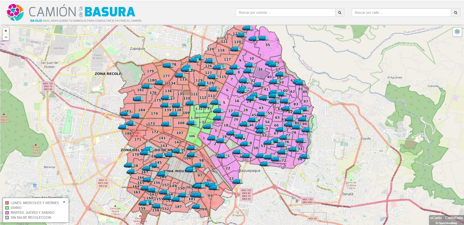 mapa de recoleccion de basura en tiempo real Guadalajara