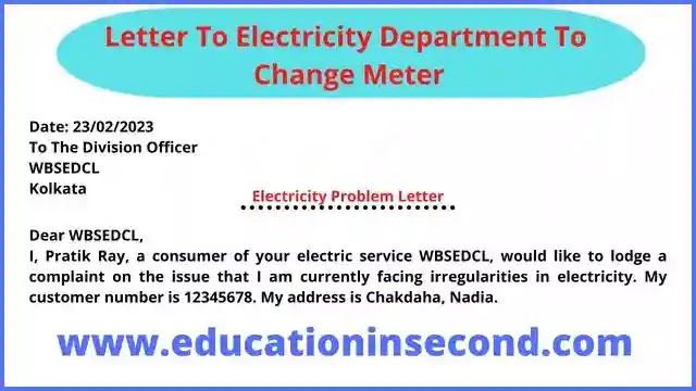 Letter To Electricity Department To Change Meter