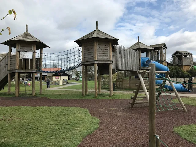 Some of the play equipment at the zoo. Looking through the biggest climbing frame to  the toddler area and soft play