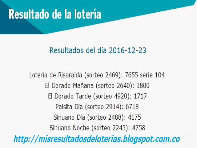 Resultado del dia de la Lotería-diciembre-23-2016