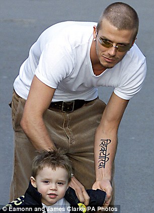 Left inner arm Hindi letters 2000 David pledged his devotion to wife 