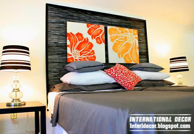 black headboard, yellow orange headboard paintings