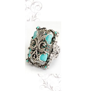 This vintageinspired turquoise and french silver ring is by Ollipop