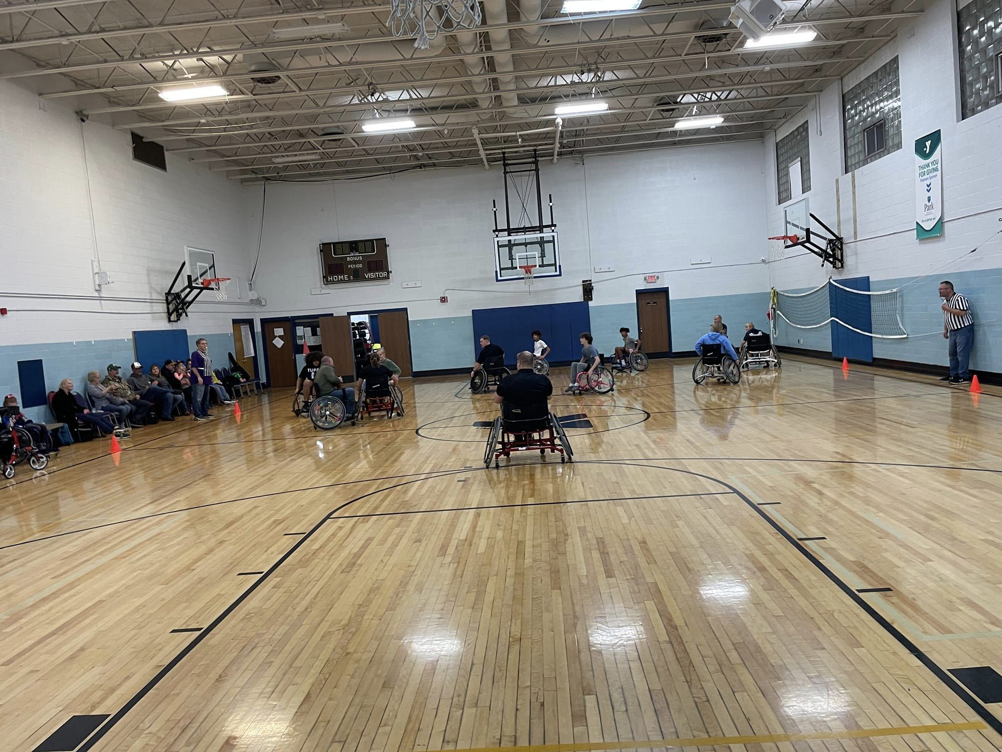 wheelchair football on basketball court