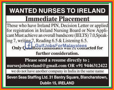 Wanted Nurses jobs to IRELAND