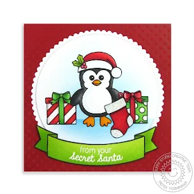 Sunny Studio Stamps: Penguin Secret Santa Card by Mendi Yoshikawa (using Christmas Icons & Bundled Up)