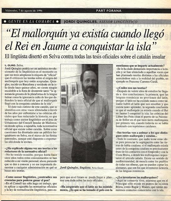 Jordi Quingles, el mallorquín ya existía cuando llegó el Rei en Jaume a conquistar la isla