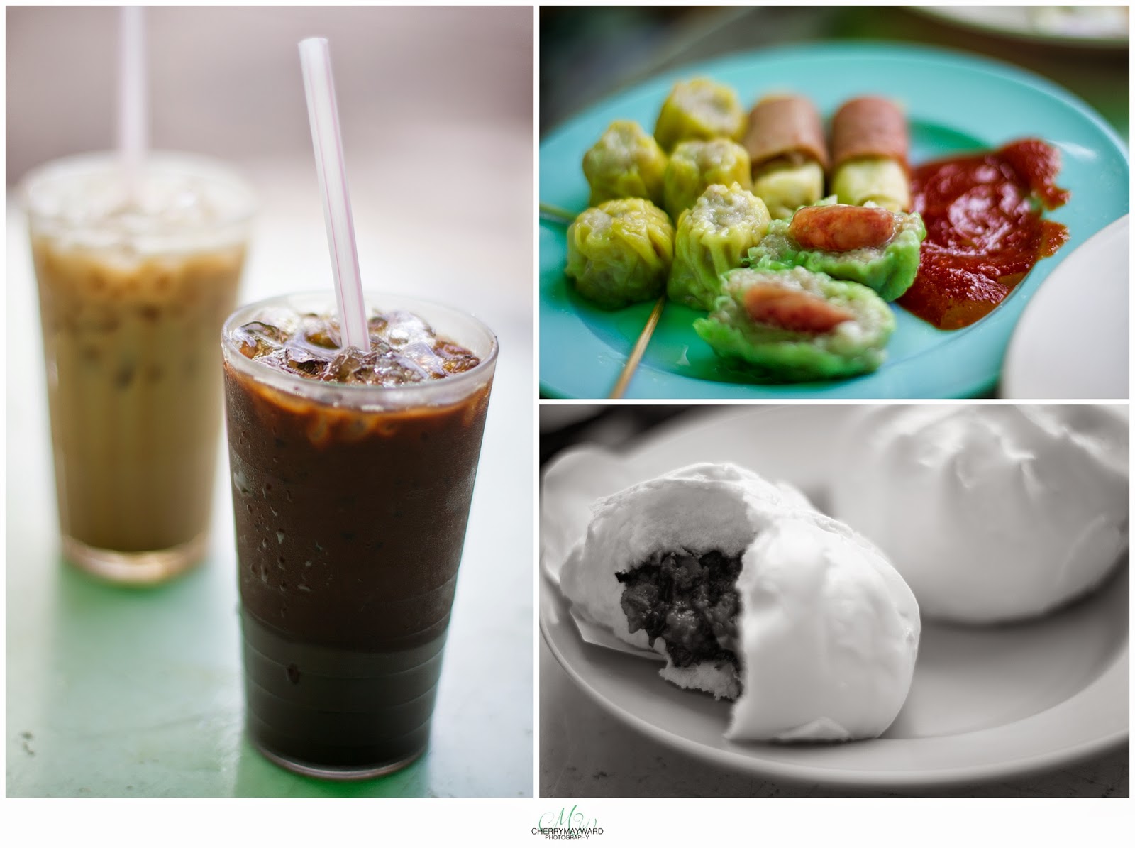 breakfast in Georgetown, Penang, iced coffee, iced tea, dim sum, Cha siu bao, delicious, yummy!