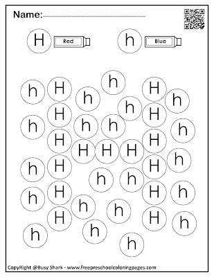 Letter H dot markers free preschool coloring pages ,learn alphabet ABC for toddlers