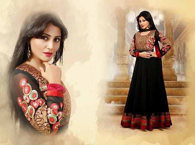 Rimi Sen in Long Length Designer Anarkali Salwar Kameez