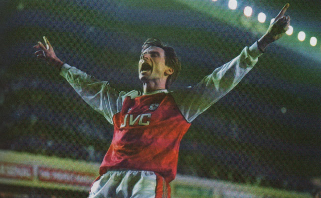 Alan Smith after scoring for Arsenal against Liverpool in 1990