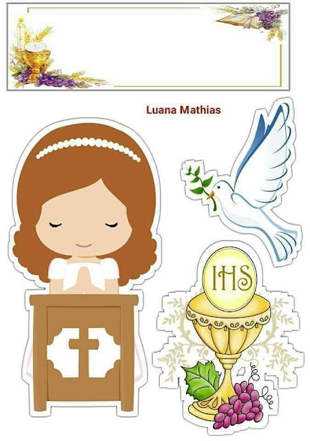 Girl in Her First Communion: Free Printable Cake Toppers.