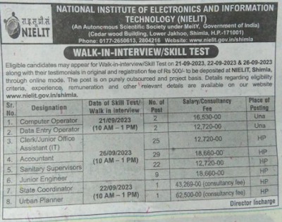 NIELIT Various Vacancy 2023 Walk in   Total Vacancy: 91  National Institute of Electronics and Information Technology (NIELIT) has announced a notification for the recruitment of Accountant, Clerk & Other Vacancy. Those Candidates who are interested in the vacancy details & completed all eligibility criteria can read the Notification & Attend  National Institute of Electronics and Information Technology (NIELIT),Various Vacancy 2023 Application Fee  For All Candidates: Rs. 500/-  Mode of Payment: Online