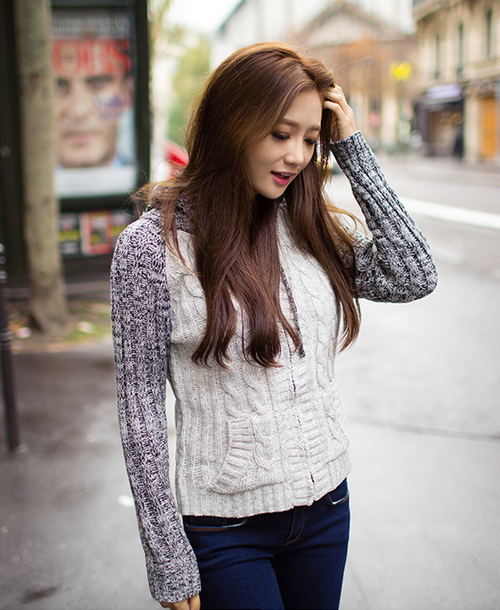 Marled Sleeve Knit Hoodie