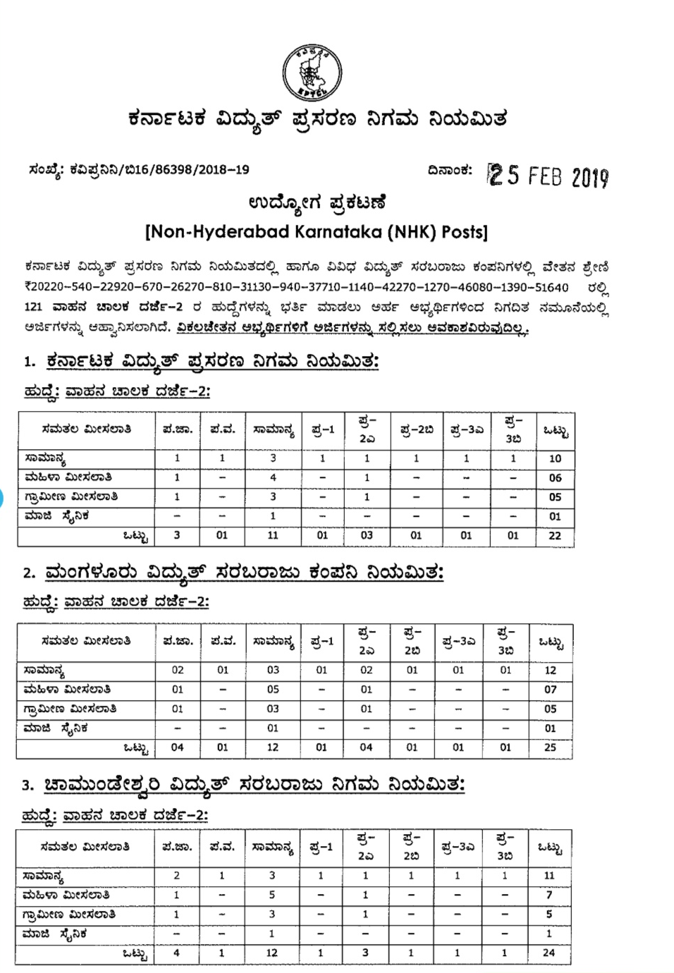 kPTCL: Vacancies for vacant vehicle driver posts in Karnataka Electricity Transmission Corporation