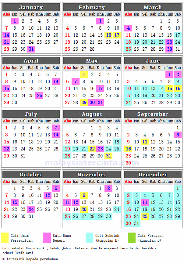 Kalendar Cuti Umum Dan Cuti Sekolah 2018