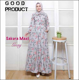 Busana Muslimah Cantik Sakura Maxi Warna Grey