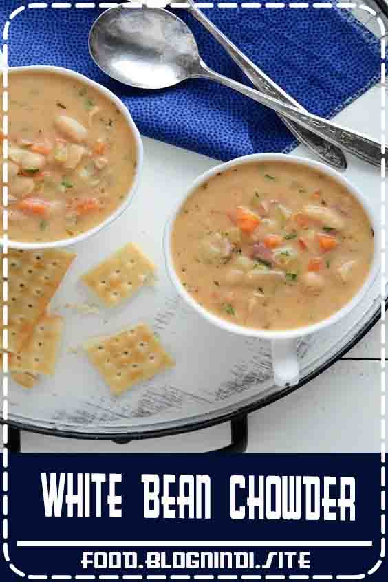 This creamy White Bean Chowder is hearty and satisfying with white beans and vegetables. #Beans #WhiteBeans