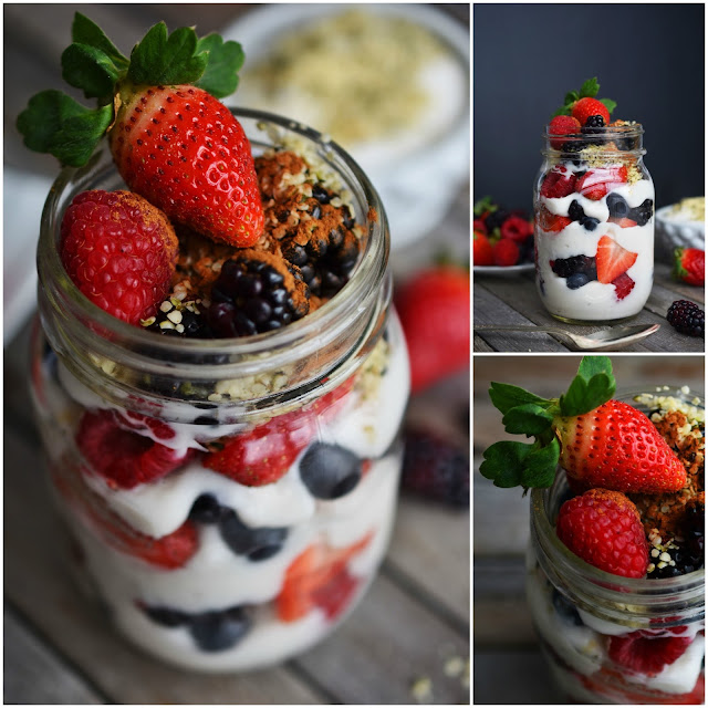 This Coconut Yogurt, Berry and Hemp Heart Parfait is part of the cleansing diet in The Detox Prescription. The hemp hearts add heartiness and contain the powerful phytochemicals ellagic acid and resveratrol, which reduce inflammation, inhibit oxidation of LDL (“lousy” cholesterol), protect nerve cells, and prevent insulin resistance. Berries have a lot less sugar by weight than many other fruits. #vegan #glutenfree #healthy #recipe #fruit