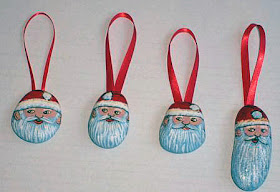Santa, Christmas, ornaments, painted rocks