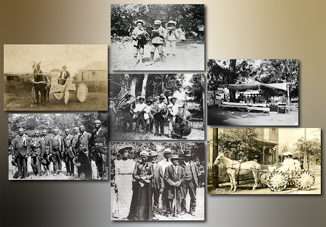 Seven photos illustrate Juneteenth celebrations in Texas during the period around 1900-1913. See the “Image Credits” section for details and identifications.