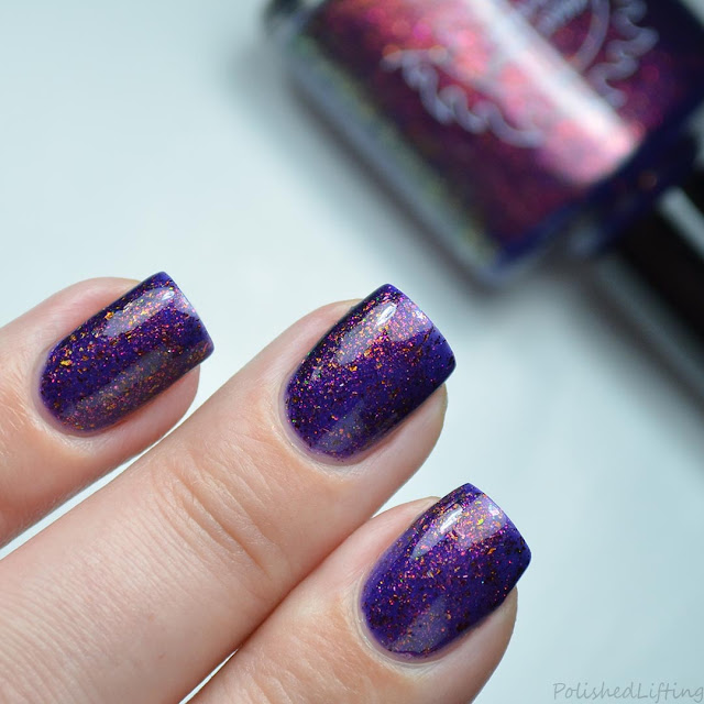 purple nail polish with multichrome flakies