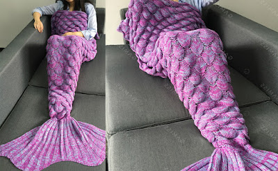 Only US15.99, buy M fish scales design crochet knitting mermaid tail style blanket light purple at online blankets & throws shop