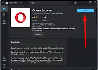 Install Opera Browser Lewat Microsoft Store