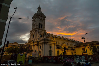 Cuenca at sunset, colors, church view, WhereIsBaer.com Chris Baer