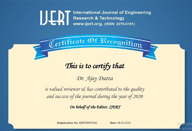 Reviewer of INTERNATIONAL JOURNAL OF ENGINEERING RESEARCH & TECHNOLOGY