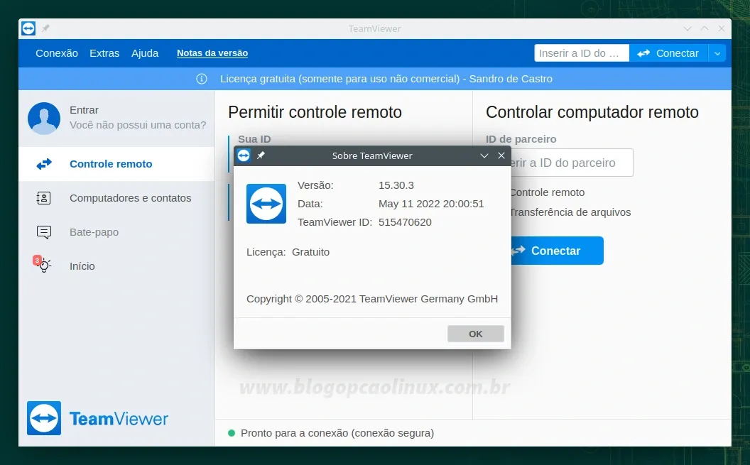 TeamViewer executando no openSUSE Leap 15.4