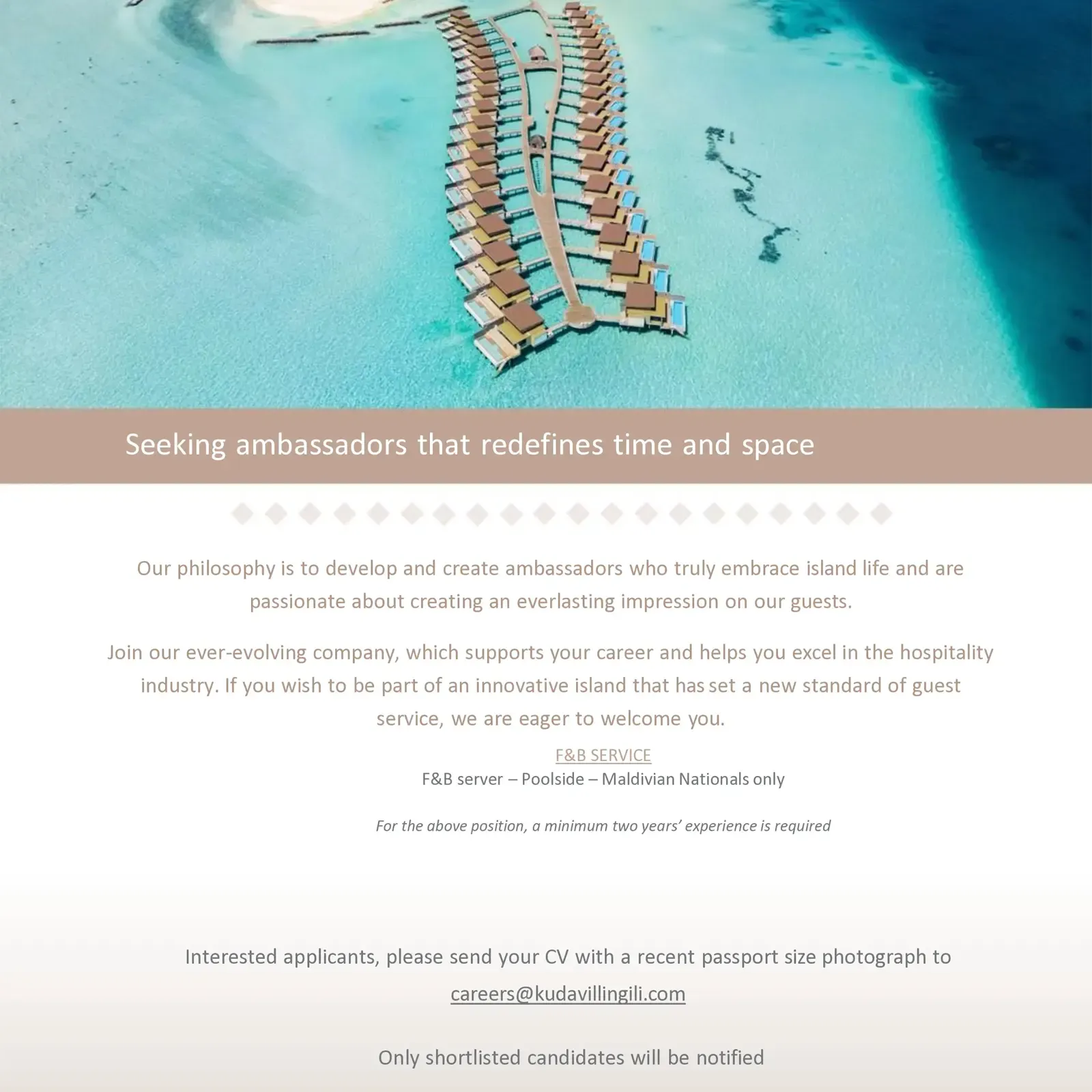 image of F&B Server Job Vacancy at Kuda Villingili job advert