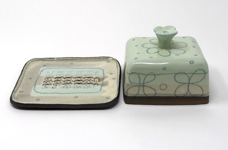 Small blue butter dish