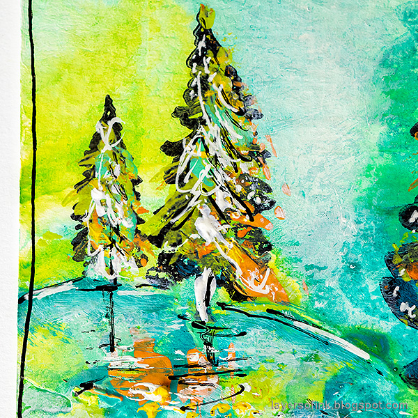 Layers of ink - Three Tree Artist Trading Cards Mixed Media Tutorial by Anna-Karin Evaldsson. With Simon Says Stamp All Seasons Tree and Forest Scenery stamp sets.