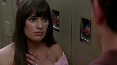 Rachel looking sadly up at Finn