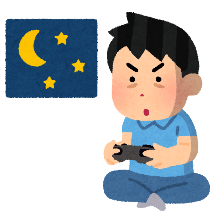 無料イラスト かわいいフリー素材集 徹夜でゲームをする人のイラスト 男性