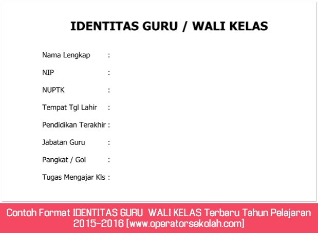 Contoh Format IDENTITAS GURU WALI KELAS Terbaru Tahun Pelajaran 2015 ...